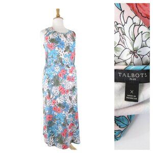 Talbots Womens Blue Pink White Floral Sleeveless Maxi Dress Size X L 12W